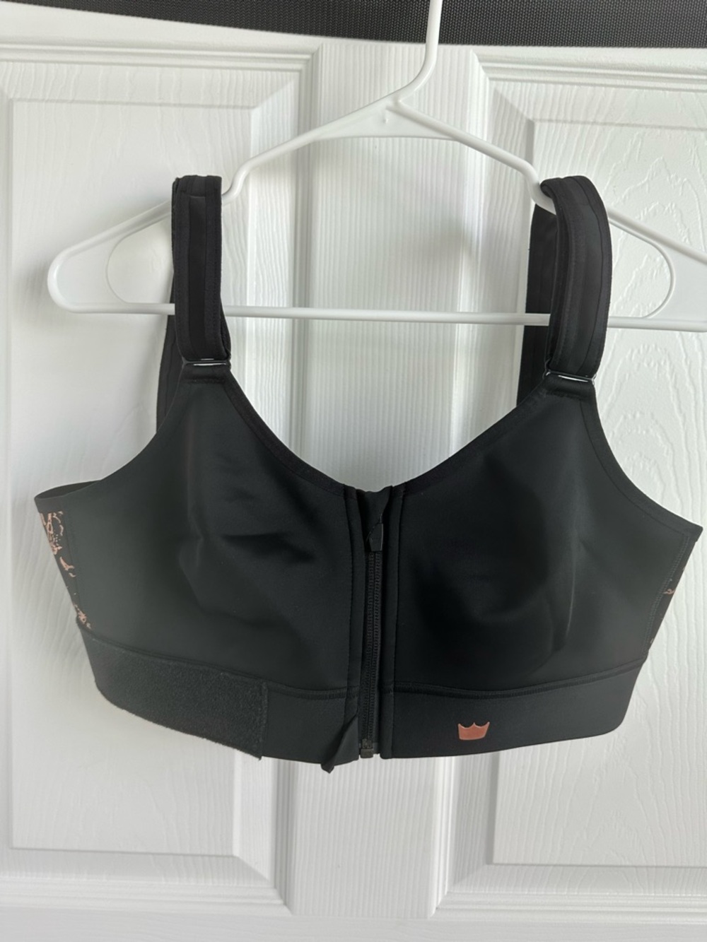 SHEFIT Black Front-Zip High-Support Sports Bra with Pink Accent